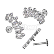Implant Grade Titanium Internally Threaded Labret With Baguette and Round CZ Fan Top