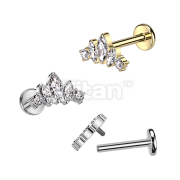 Implant Grade Titanium Internally Threaded Labret With Marquise and Round CZ Fan Top