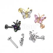 Implant Grade Titanium Internally Threaded Labret With CZ Butterfly Top