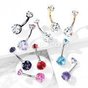Implant Grade Titanium Internally Threaded Top Prong Set Double Round CZ Belly Button Navel Rings