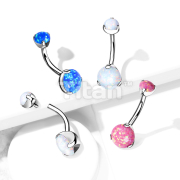 Implant Grade Titanium Internally Threaded Top Prong Set Double Round Opal Belly Button Navel Rings