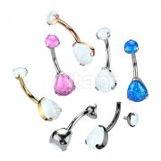 Implant Grade Titanium Internally Threaded Round Opal Top With Bottom Prong Set Pear Shape Opal Belly Button Ring