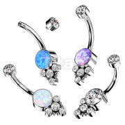 Implant Grade Titanium Internally Threaded Opal Or CZ Center With 4 CZ and Ball Cluster Belly Button Ring