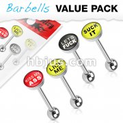 4 Pcs Value Pack of Assorted Word 316L Surgical Steel Barbell with Epoxy Dome Ball