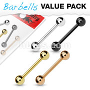 4 Pcs Value Pack Mixed IP Color Over 316L Surgical Steel Barbells