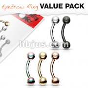 5 Pcs Value Pack Plated Mixe Color 316L Surgical Steel Eyebrow Curve Ring