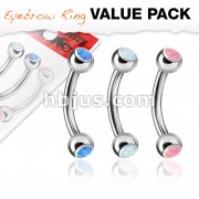3 Pcs Value Pack Opal Set Balls On Both Sides 316L Surgical Steel Eyebrow Curve Ring