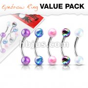 5 Pcs Value Pack Metallic AB Coating Balls 316L Surgical Steel Curved Barbells, Eyebrow Rings