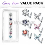 6 Pcs Pre Loaded Assorted L Bend 316L Surgical Steel Nose Stud Rings Gem Box Package