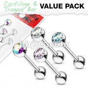 4 Pcs Value Pack of Assorted 316L Surgical Steel Barbell w/ Press Fit Gem Set Ball