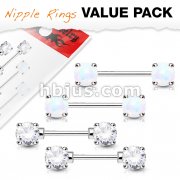 2 Pair Value Pack Double Front Facing Round Prong Set 316L Surgical Steel Nipple Bar