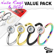 4 Pcs Value Pack of Assorted Titanium IP with Clear CZ 316L Surgical Steel Nose Ring