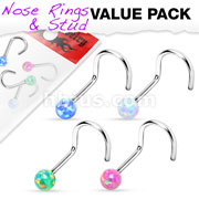 4 Pcs Value Pack of Assorted Opal Ball 316L Surgical Steel Nose Screw 
