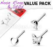 3 Pcs Value Pack of Assorted .925 Sterling Silver Nose Stud